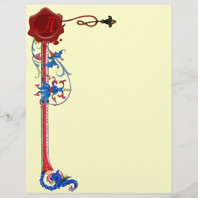 ANTIQUE FLORENTINE BLOMMIGT RED VAX SEAL SMONOGRAM (Framsida)