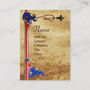 ANTIQUE FLORENTINE BROWN PARCHMENT Monogram Visitkort