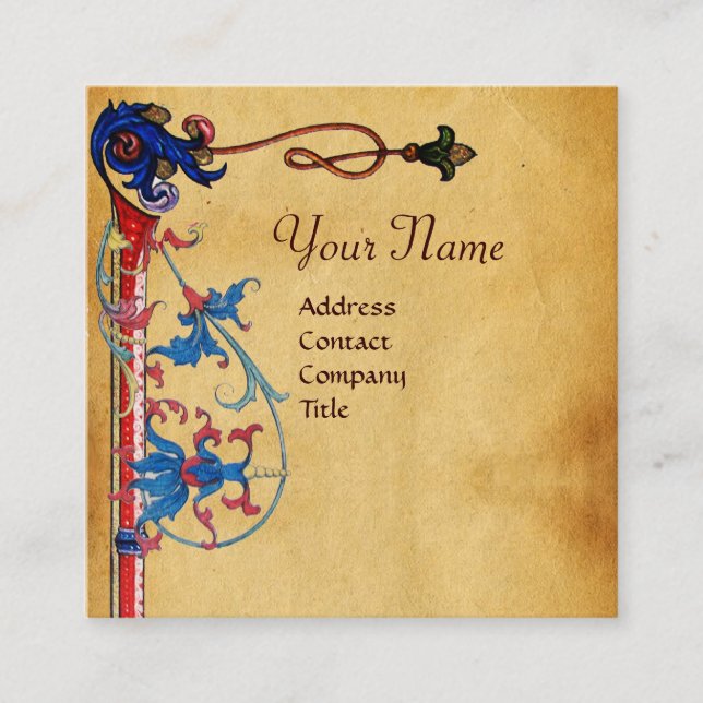 ANTIQUE FLORENTINE PARCHMENT RED VAX SEAL MONOGRAM FYRKANTIGT VISITKORT (Framsida)