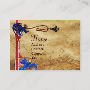 ANTIQUE FLORENTINE PARCHMENT RED VAX SEAL MONOGRAM VISITKORT