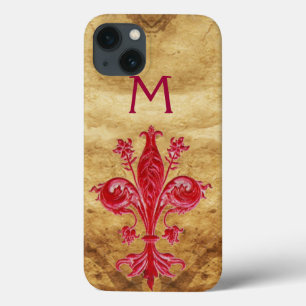 ANTIQUE FLORENTINE RED LILY FLEUR DE LIS PARCHMENT