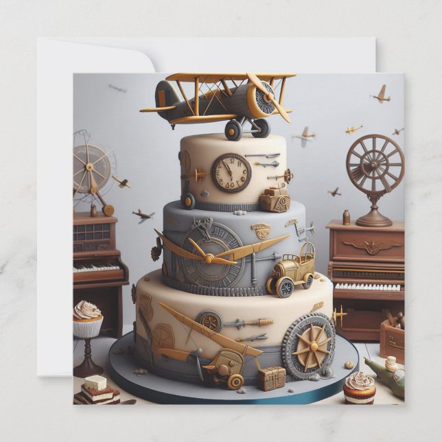 ANTIQUE FLYGPLAN THEMED BIRTHDAY CAKE INBJUDNINGAR (Framsida)