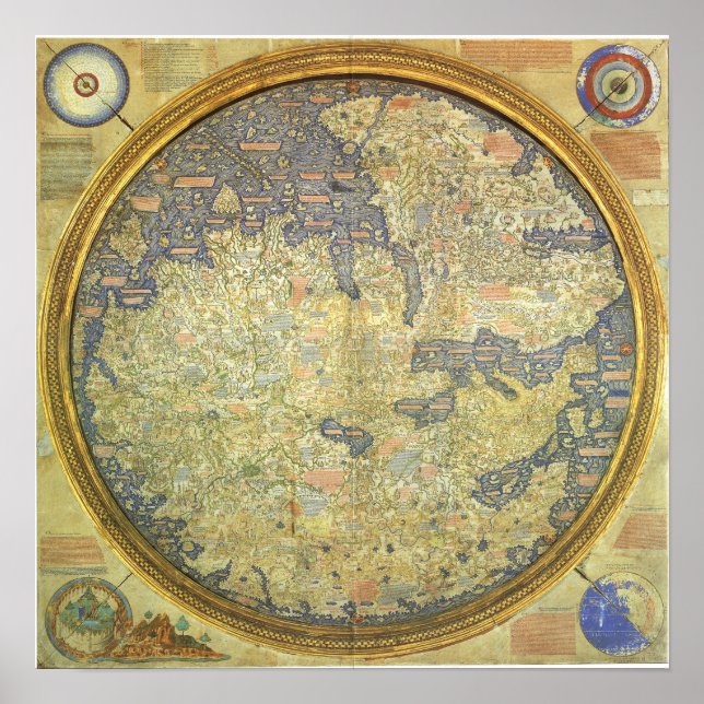 Antique Fra Mauro Karta Asia Afrika Europe Poster (Framsidan)