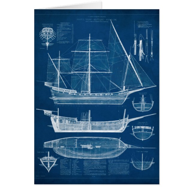 Antique Frakt Blueprint I Hälsningskort (Framsidan)