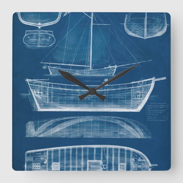 Antique Frakt Blueprint II Fyrkantig Klocka (Framsida)