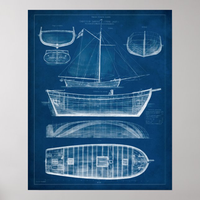 Antique Frakt Blueprint II Poster (Framsidan)