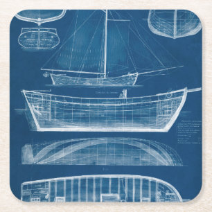 Antique Frakt Blueprint II Underlägg Papper Kvadrat