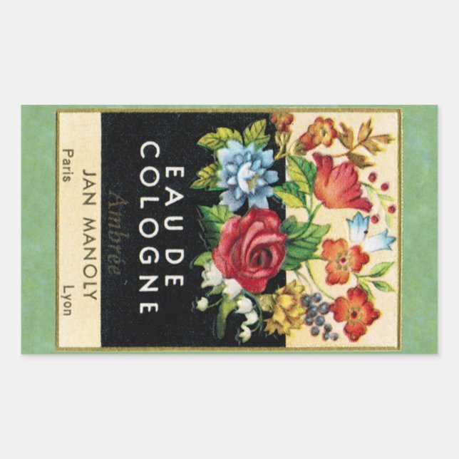 Antique Fransk Ambree Parfym Rektangulärt Klistermärke (Framsida)