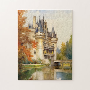 Antique Fransk Castle Watercolor Puzzle Pussel