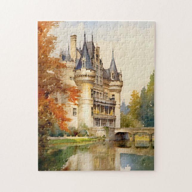 Antique Fransk Castle Watercolor Puzzle | Pussel (Vertikal)