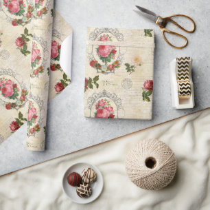 Antique Fransk Ro Ephemera Presentpapper