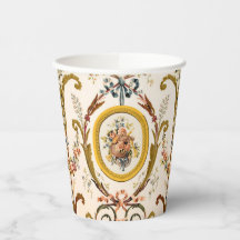 Antique Fransk Rococo Blommigt Guld Cream Elegant