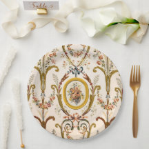 Antique Fransk Rococo Blommigt Guld Cream Elegant