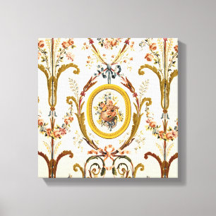 Antique Fransk Rococo Blommigt Guld Cream Elegant Canvastryck