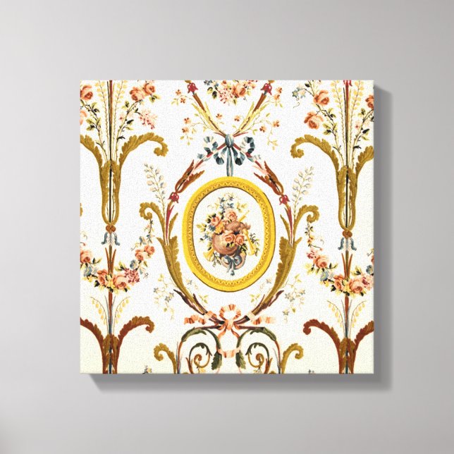 Antique Fransk Rococo Blommigt Guld Cream Elegant Canvastryck (Framsida)