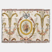 Antique Fransk Rococo Blommigt Guld Cream Elegant