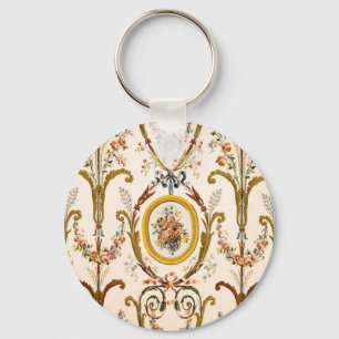 Antique Fransk Rococo Blommigt Guld Cream Elegant Nyckelring