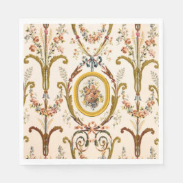 Antique Fransk Rococo Blommigt Guld Cream Elegant Pappersservett