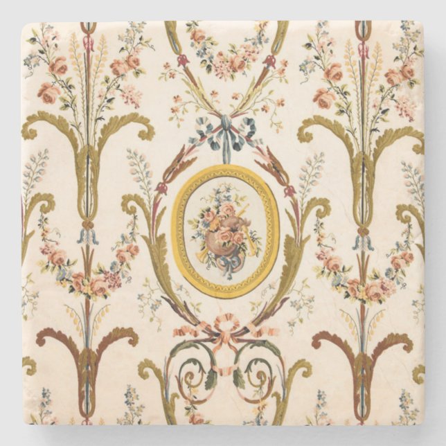 Antique Fransk Rococo Blommigt Guld Cream Elegant Stenunderlägg (Framsidan)