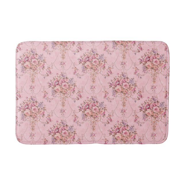 Antique Fransk Rosa Victorian Stil Blommigt Rococo Badrumsmatta (Framsidan)