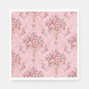 Antique Fransk Rosa Victorian Stil Blommigt Rococo Pappersservett