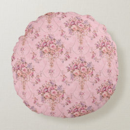 Antique Fransk Rosa Victorian Stil Blommigt Rococo Rund Kudde
