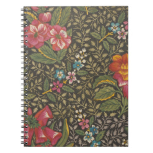 Antique Fransk Toile de Jouy 1800 s Blommigt Grena Anteckningsbok