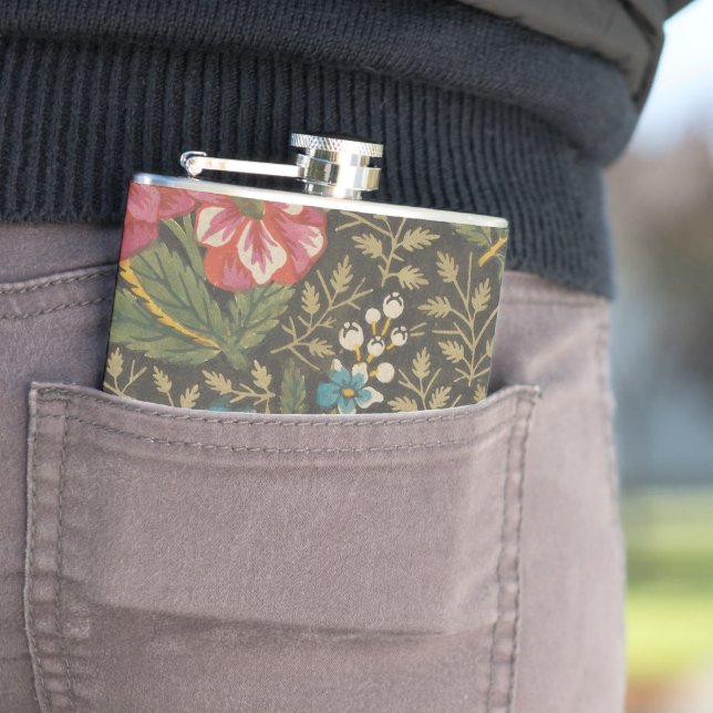 Antique Fransk Toile de Jouy 1800 s Blommigt Grena Fickplunta (In Situ)