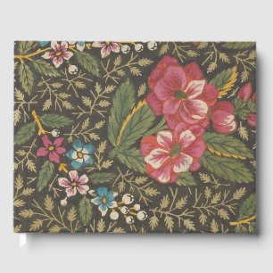 Antique Fransk Toile de Jouy 1800 s Blommigt Grena Gästböcker