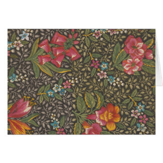 Antique Fransk Toile de Jouy 1800 s Blommigt Grena Hälsningskort