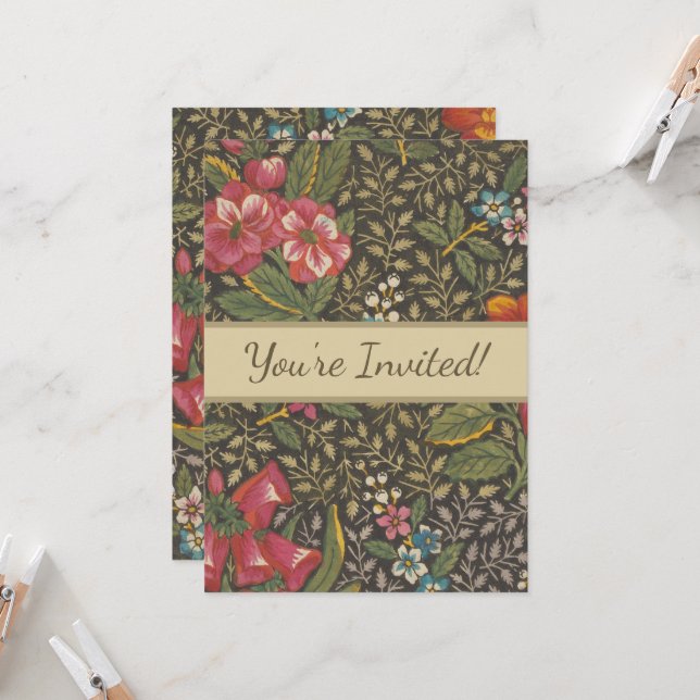 Antique Fransk Toile de Jouy 1800 s Blommigt Grena Inbjudningar (Fram/Back In Situ)