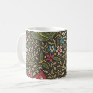 Antique Fransk Toile de Jouy 1800 s Blommigt Grena Kaffemugg