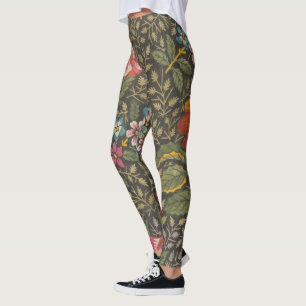 Antique Fransk Toile de Jouy 1800 s Blommigt Grena Leggings