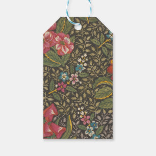 Antique Fransk Toile de Jouy 1800 s Blommigt Grena Presentetikett