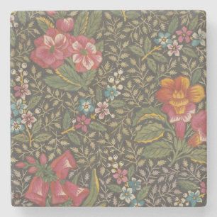 Antique Fransk Toile de Jouy 1800 s Blommigt Grena Stenunderlägg