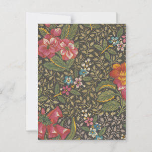 Antique Fransk Toile de Jouy 1800 s Blommigt Grena Vykort