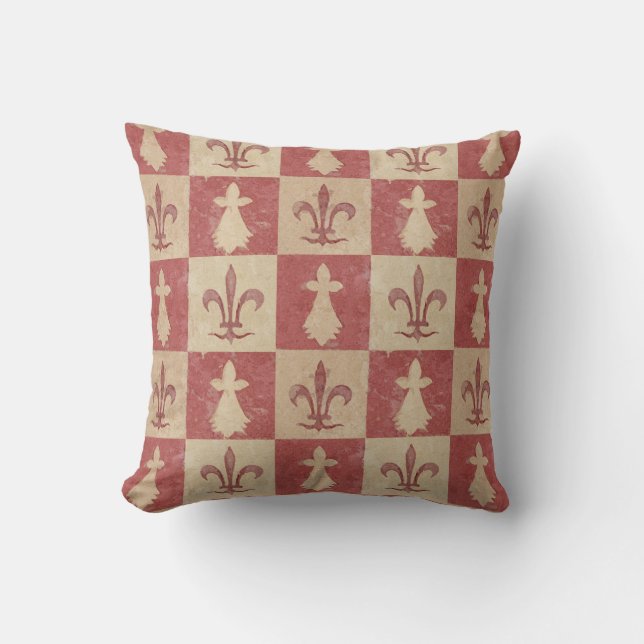 Antique French Mediaeval Fleur de Lis Pattern Kudde (Framsida)