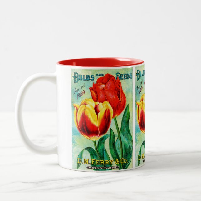 Antique Garden Advertisement, Gult Red Tulips Två-Tonad Mugg (Vänster)