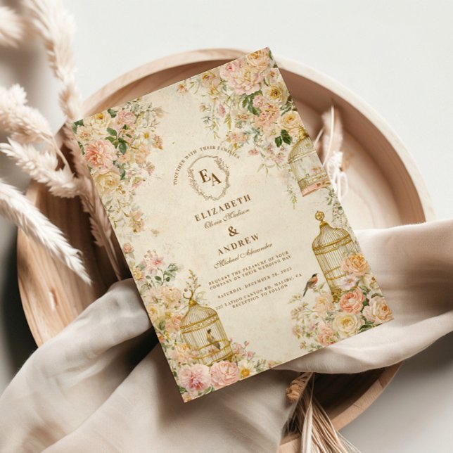 Antique Garden Ro och Birdcages Inbjudningar (Skapare uppladdad)