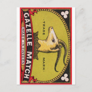 Antique Gazelle Swedish Matchbox-etikett Vykort