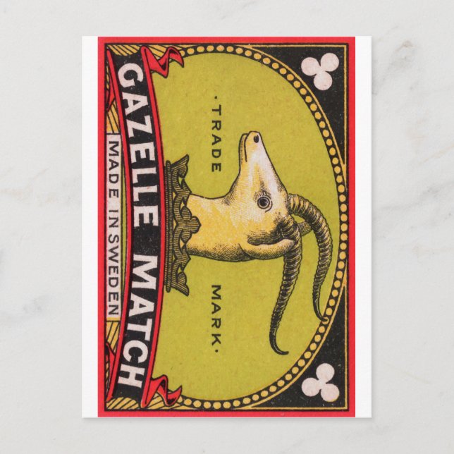 Antique Gazelle Swedish Matchbox-etikett Vykort (Framsida)