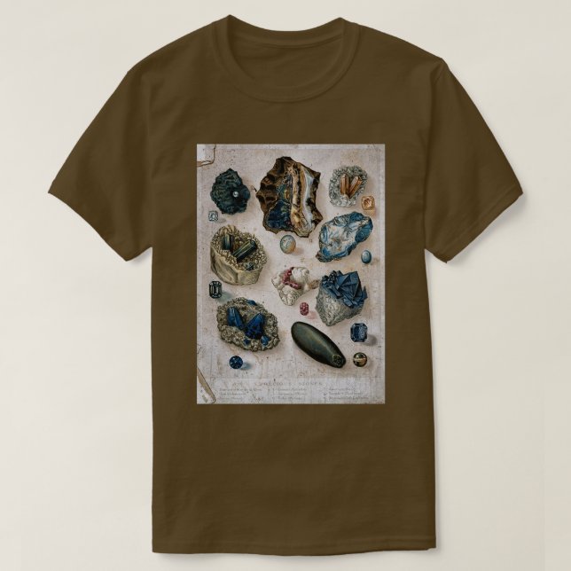 Antique Geological Scientific Crystals Gemstones L T Shirt (Design framsida)