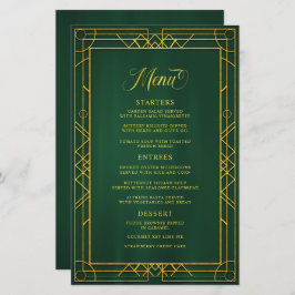 Antique Geometric Guld Ram Emerald Bröllop Menu