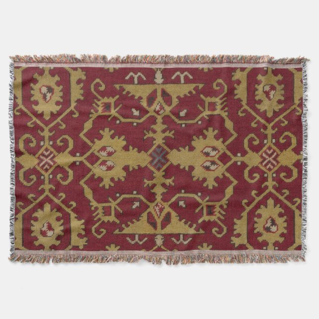 Antique Geometric Oriental Persian Red Mönster Filt (Framsidan)