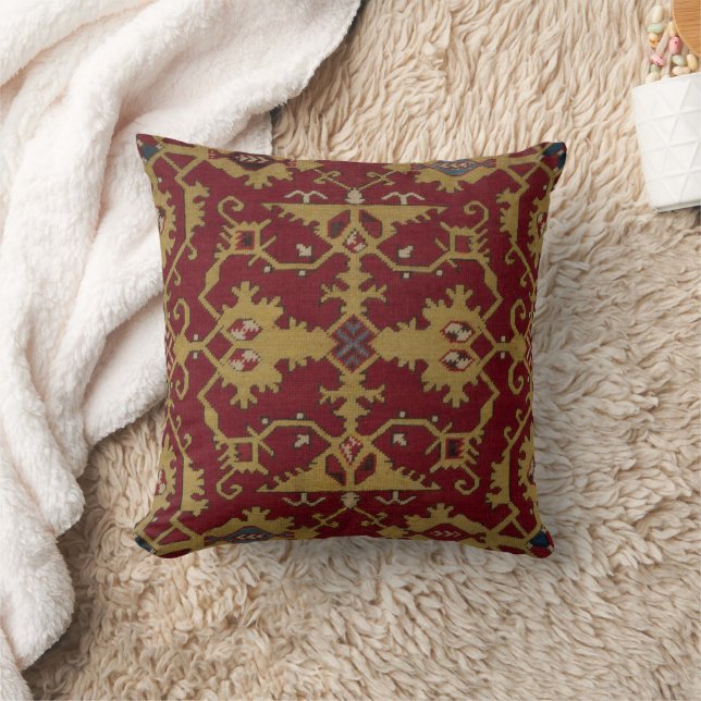 Antique Geometric Oriental Persian Red Mönster Kudde (Filt)