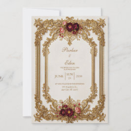 Antique Gilded Burgundy Bloom Formal Wedding Inbjudningar