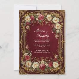 Antique Gilded Burgundy Floral Formal Wedding Inbjudningar