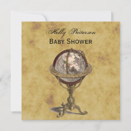 Antique Globe, Distress BG SQ Baby Shower Inbjudningar