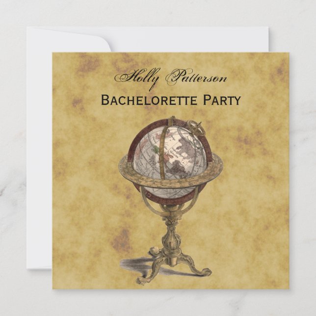 Antique Globe, Distress BG SQ Bachelorette Inbjudningar (Framsida)