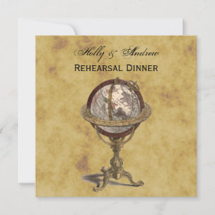 Antique Globe Distress BG SQ Rehearsal Din Inbjudningar